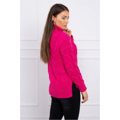 Megztinis su aukšta apykakle su ilgesne nugaros dalimi rožinės spalvos Megztiniai, džemperiai, kardiganai